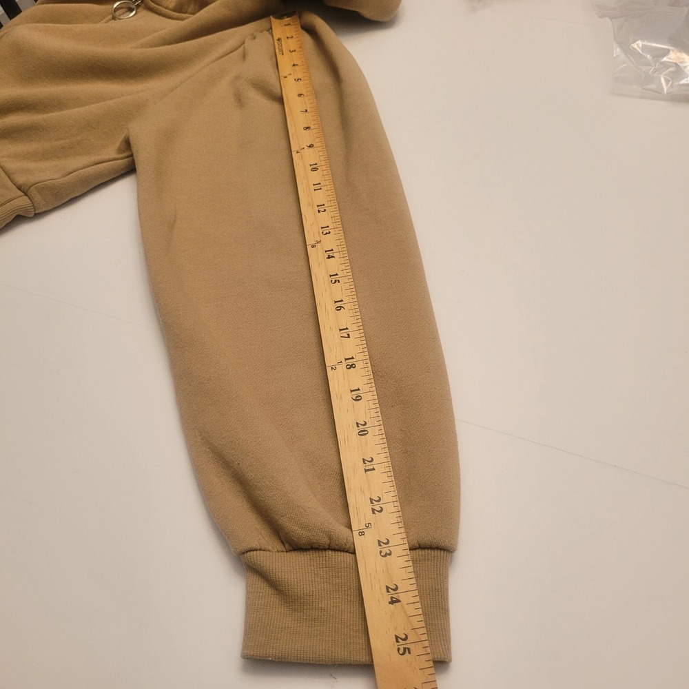 Reflex Women's Beige Cropped Zip Up Hoodie‎ Puff Sleeve "Life is Out There" - Picture 7 of 12